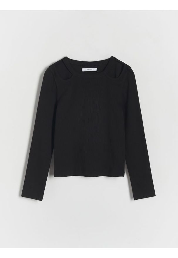 Reserved - Koszulka z wycięciami - czarny. Kolor: czarny. Materiał: dzianina, bawełna
