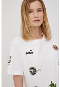 Puma t-shirt bawełniany PUMA x LIBERTY 534049 kolor biały. Kolor: biały. Materiał: bawełna. Długość rękawa: krótki rękaw. Długość: krótkie. Wzór: nadruk, aplikacja #3