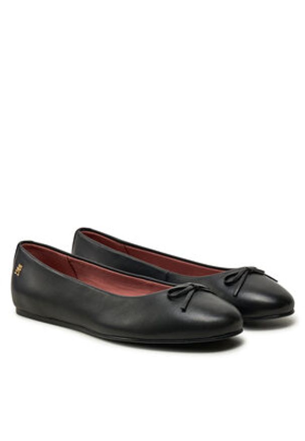TOMMY HILFIGER - Tommy Hilfiger Baleriny Ballerina Leather Flat Bow FW0FW08359 Czarny. Kolor: czarny. Materiał: skóra