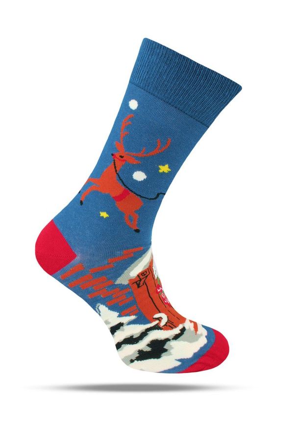 His Story - Tematyczne Skarpetki Bawełniane - Świąteczny Renifer. Kolor: niebieski. Materiał: elastan, bawełna, poliamid