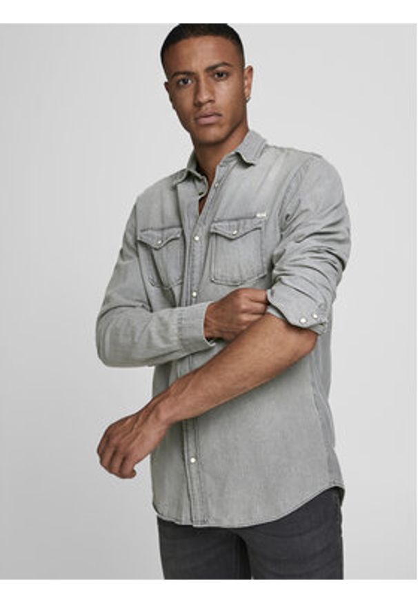 Jack & Jones - Jack&Jones Koszula Sheridan 12138115 Szary Slim Fit. Kolor: szary. Materiał: bawełna
