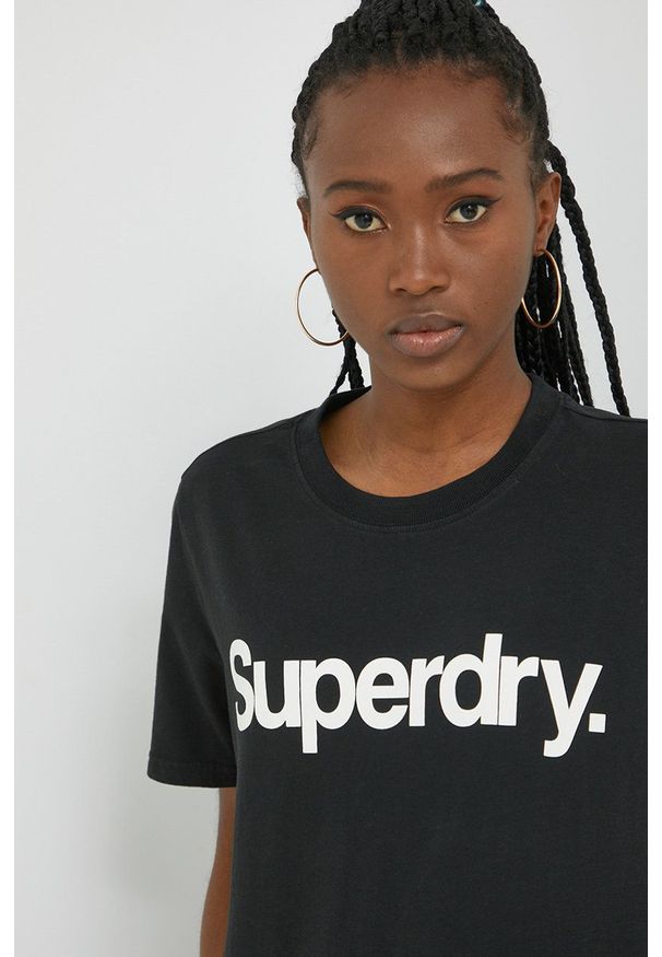 Superdry t-shirt bawełniany kolor czarny. Kolor: czarny. Materiał: bawełna. Wzór: nadruk