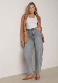 Born2be - Jasnoniebieskie Bawełniane Jeansy o Kroju Barrel Leg z Wysokim Stanem Vimariele. Okazja: na co dzień. Stan: podwyższony. Kolor: niebieski. Styl: casual, klasyczny, boho #1