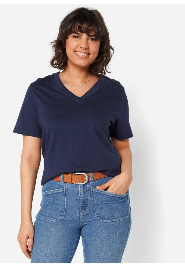 bonprix - Długi i szeroki T-shirt z dekoltem w serek, krótki rękaw (5 sztuk). Okazja: na co dzień. Typ kołnierza: dekolt w serek. Kolor: czarny. Długość rękawa: krótki rękaw. Długość: krótkie. Sezon: lato. Styl: casual