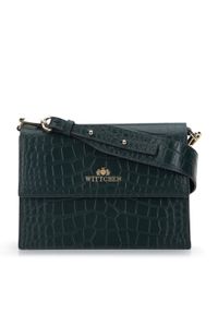 Wittchen - Damska listonoszka ze skóry o fakturze croco. Kolor: zielony. Wzór: haft. Dodatki: z haftem. Materiał: skórzane. Styl: elegancki #1