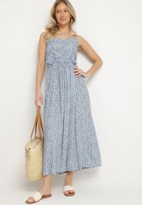 Born2be - Jasnoniebieska Bawełniana Sukienka na Ramiączkach o Rozkloszowanym Kroju Jenarella. Okazja: na co dzień. Typ kołnierza: dekolt w kształcie V. Kolor: niebieski. Materiał: bawełna. Długość rękawa: na ramiączkach. Styl: elegancki, casual #2