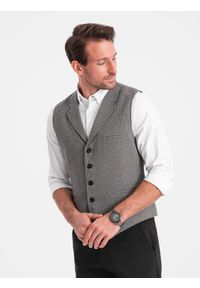 Ombre Clothing - Żakardowa kamizelka męska z klapami - grafitowa V1 - Rozmiar: XL. Kolor: szary. Materiał: żakard