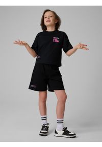 4f - 4F Spodenki dresowe dziewczęce - czarny 140 (9-10 lat). Kolor: czarny. Materiał: dresówka. Sezon: lato #1