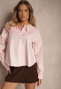 Renee - Różowa Bawełniana Koszula z Ozdobnym Kołnierzykiem Rulinea. Okazja: na co dzień. Kolor: różowy. Materiał: bawełna. Styl: elegancki, casual #4