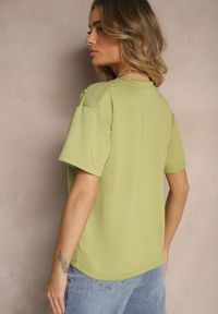 Renee - Zielony T-shirt z Dekoltem w Serek Fonellea. Okazja: na co dzień. Typ kołnierza: dekolt w serek. Kolor: zielony. Materiał: jeans. Styl: casual