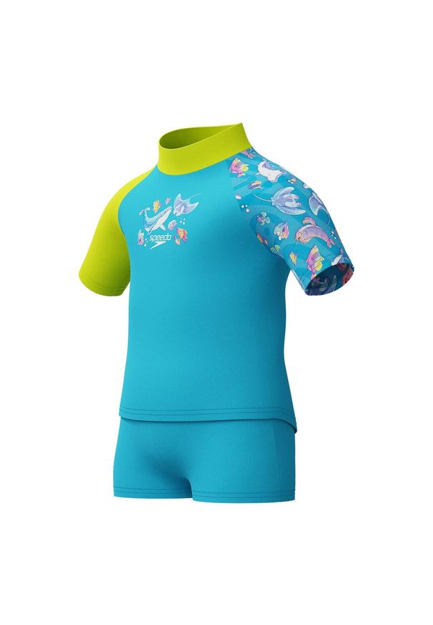 Strój kąpielowy dwuczęściowy dla chłopców Speedo Digital Rash Top Set. Kolor: niebieski