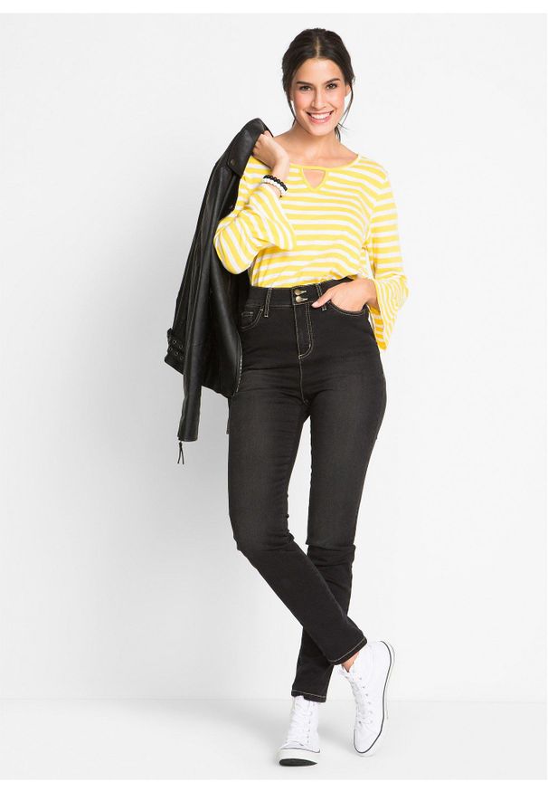 bonprix - Dżinsy o kroju slim fit, z dużą zawartością stretchu, high waist. Stan: podwyższony. Kolor: czarny