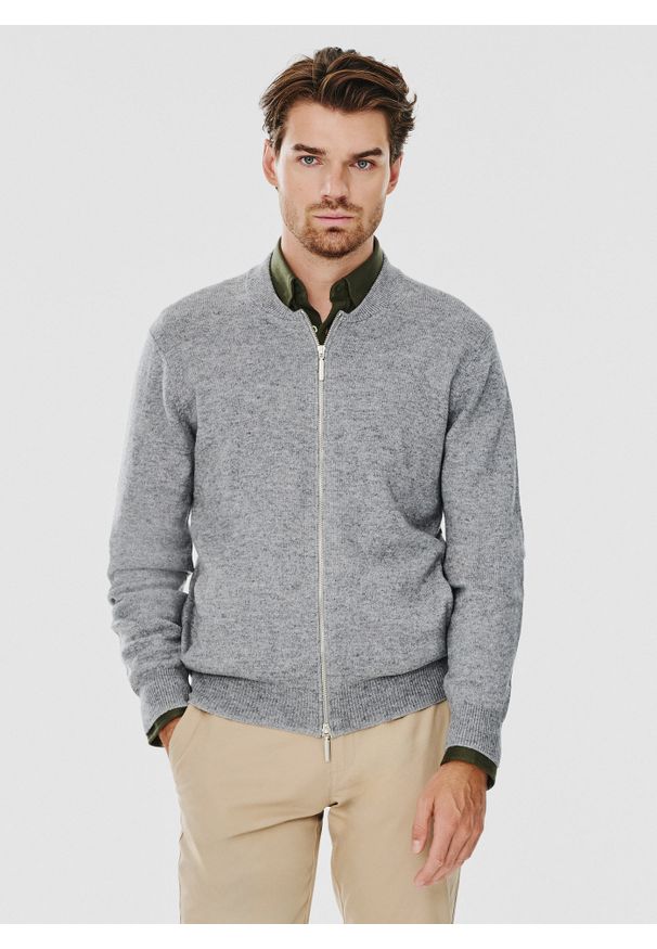 Pako Lorente - PAKO LORENTE – Sweter męski rozpinany w szarym kolorze. Kolor: niebieski, szary. Materiał: wełna, bawełna, poliamid. Sezon: jesień