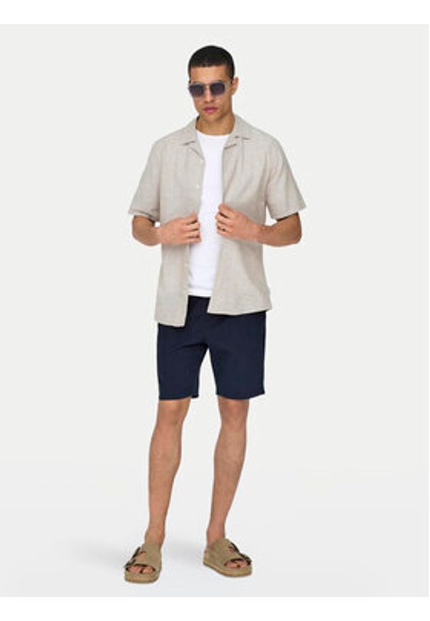 Only & Sons Koszula Caiden 22025116 Beżowy Slim Fit. Kolor: beżowy. Materiał: bawełna
