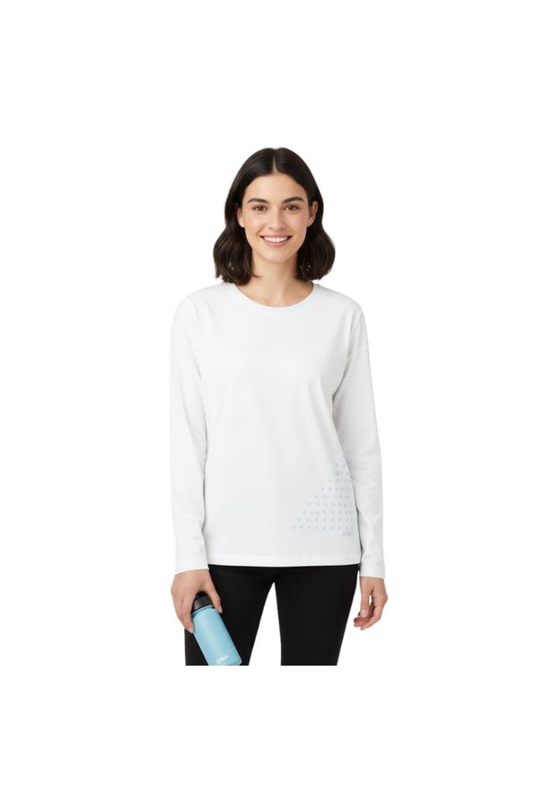 Koszulka turystyczna damska CMP Fleece Pullover. Kolor: biały. Materiał: poliester, elastan, bawełna. Długość rękawa: długi rękaw. Długość: długie