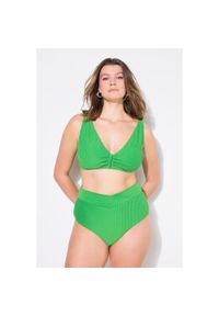 ULLA POPKEN - Damski Top bikini miękkie miseczki paski frotte ozdobne kółko. Kolekcja: plus size. Kolor: zielony. Materiał: elastan, poliester, materiał. Wzór: paski