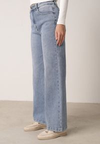 Born2be - Granatowe Klasyczne Jeansy z Bawełną o Szerokim Kroju z Wysokim Stanem Collenneg. Okazja: na spacer, na co dzień, na spotkanie biznesowe, do pracy. Stan: podwyższony. Kolor: niebieski. Styl: klasyczny #3