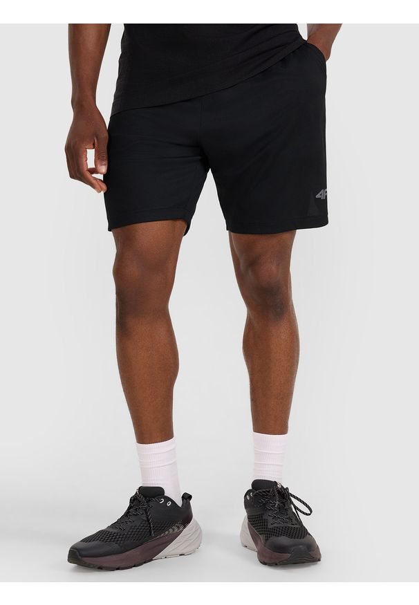 4f - 4F Spodenki treningowe szybkoschnące męskie - czarne XXL. Kolor: czarny. Materiał: włókno, materiał, dzianina, syntetyk. Długość: krótkie. Wzór: ze splotem, ażurowy. Sport: fitness