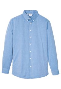Koszula męska biznesowa w deseń w jodełkę bonprix niebieski wzorzysty. Okazja: na spotkanie biznesowe. Kolor: niebieski. Wzór: jodełka. Styl: biznesowy #1