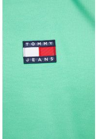 Tommy Jeans bluza bawełniana męska kolor zielony z kapturem z aplikacją. Typ kołnierza: kaptur. Kolor: zielony. Materiał: bawełna. Wzór: aplikacja