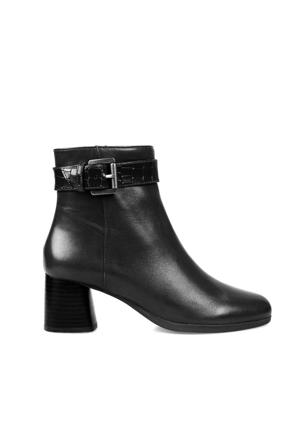 Geox Botki "Calinda" | D04EFH 04340 | Calinda | Kobieta | Czarny. Zapięcie: pasek. Kolor: czarny. Materiał: skóra. Wzór: aplikacja