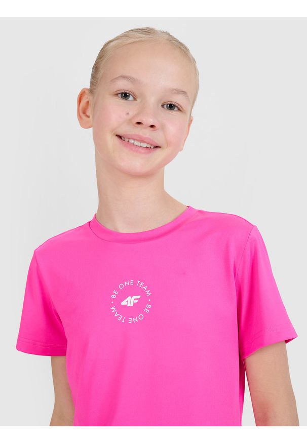 4f - 4F T-shirt sportowy regular gładki dziewczęcy - różowy 122/128 (6-8 lat). Kolor: różowy. Wzór: gładki. Sezon: lato. Styl: sportowy