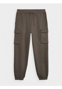 outhorn - Spodnie dresowe joggery z kieszeniami cargo męskie - khaki. Kolor: brązowy. Materiał: dresówka