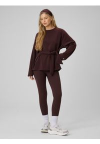4f - 4F Bluza regular z wiązaniem i modalem damska - brązowa XL. Okazja: na co dzień, do domu. Kolor: brązowy. Materiał: dzianina, materiał. Długość rękawa: raglanowy rękaw. Wzór: gładki. Styl: casual #2