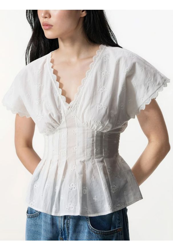 Reserved - Taliowana bluzka - biały. Kolor: biały. Materiał: bawełna