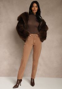 Renee - Brązowe Jeansy Mom Fit High Waist Kasena. Okazja: na co dzień. Stan: podwyższony. Kolor: brązowy. Styl: klasyczny, casual #2