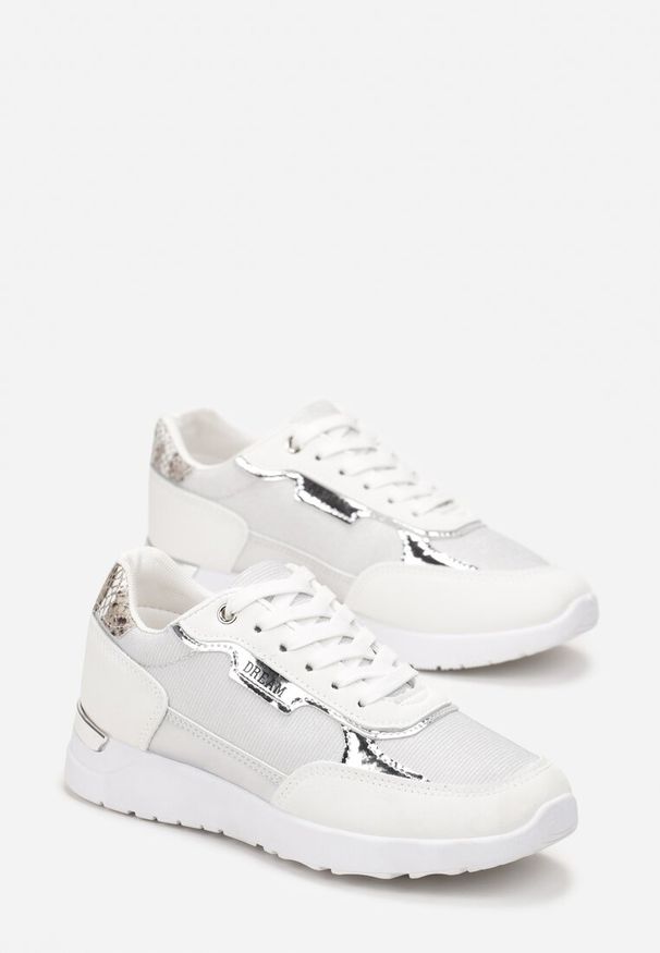 Born2be - Białe Sneakersy z Metalicznymi Wstawkami i Brokatem Balfora. Kolor: biały