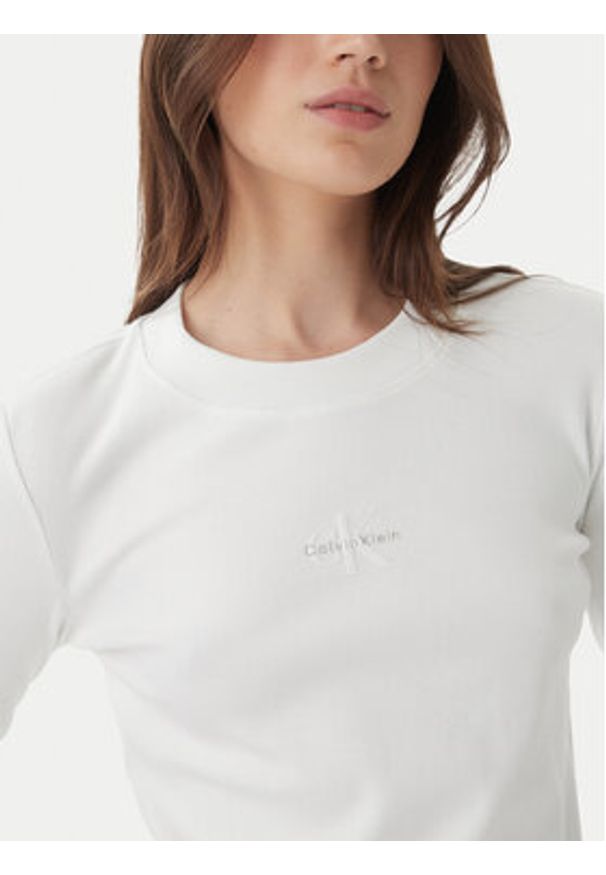 Calvin Klein Jeans Bluzka Monogram LV047A803G Biały Slim Fit. Kolor: biały. Materiał: bawełna