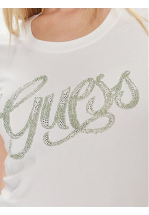 Guess T-Shirt W4GI30 J1314 Biały Slim Fit. Kolor: biały. Materiał: bawełna