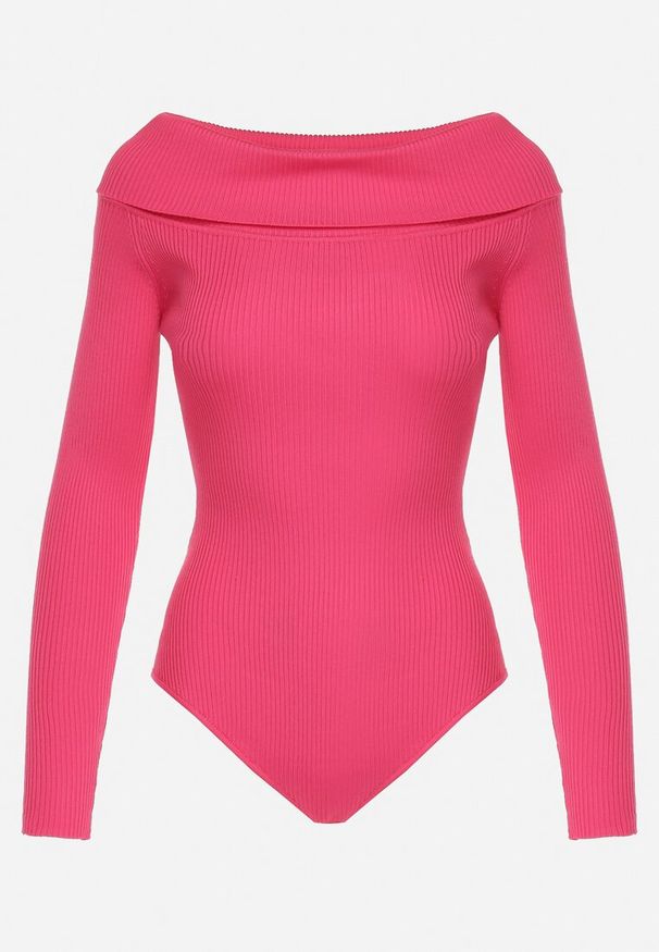 Born2be - Fuksjowe Wiskozowe Body z Prążkowanej Dzianiny Hiszpanka Boerese. Typ kołnierza: dekolt hiszpanka. Kolor: różowy. Materiał: wiskoza, dzianina, prążkowany