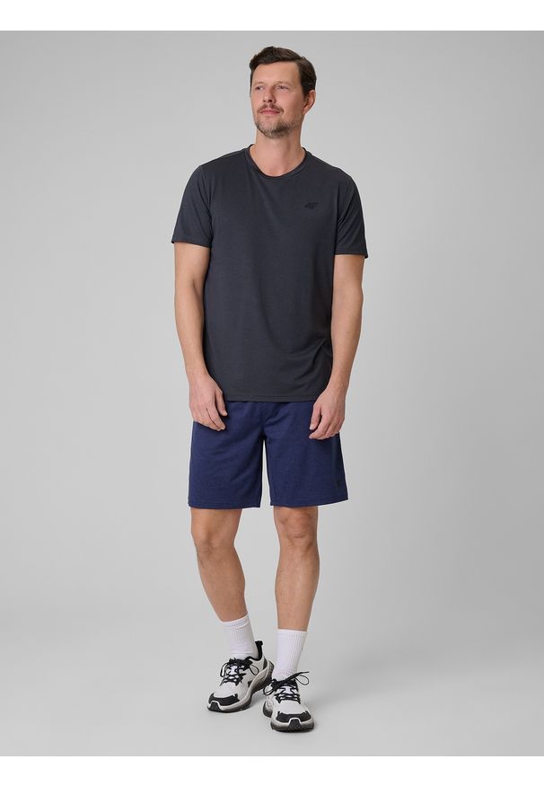 4f - 4F Koszulka treningowa regular szybkoschnąca męska - granatowa L. Kolor: czarny. Materiał: skóra. Sport: fitness