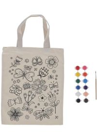 Esschert Design Torba płócienna do kolorowania z farbkami - Kwiaty. Wzór: kwiaty #1