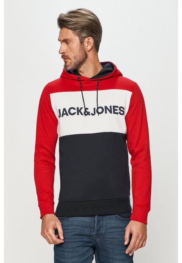 Jack & Jones - Bluza. Okazja: na co dzień. Typ kołnierza: kaptur. Kolor: czerwony. Materiał: dzianina. Styl: casual