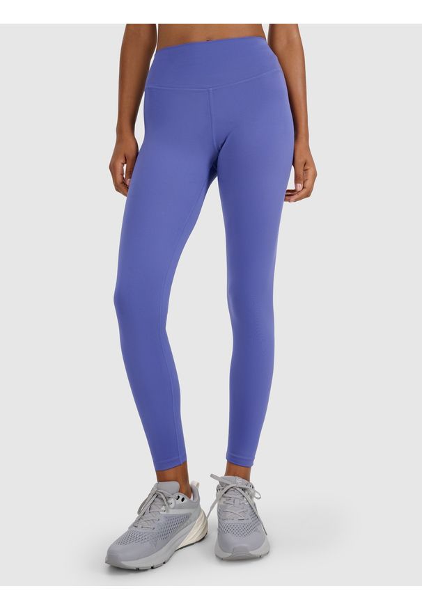 4f - 4F Legginsy treningowe szybkoschnące damskie - granatowe XS. Kolor: niebieski. Materiał: włókno, elastan, dzianina, materiał, syntetyk. Wzór: gładki, ze splotem. Sport: fitness