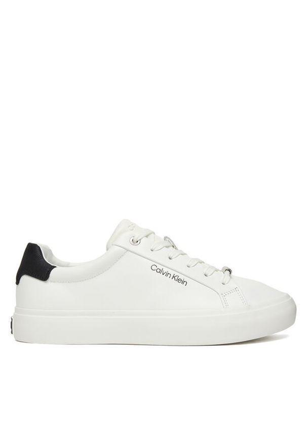 Calvin Klein Sneakersy Vulc Lace Up Lth/Moire Bt HW0HW02747 Biały. Kolor: biały. Materiał: skóra