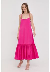 Liu Jo sukienka maxi rozkloszowana. Kolor: różowy. Materiał: tkanina, dzianina. Długość rękawa: na ramiączkach. Typ sukienki: rozkloszowane. Długość: maxi #4