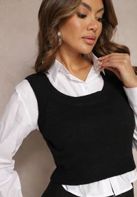 Renee - Czarny 2-Częściowy Komplet Koszula i Dzianinowy Top o Krótkim Fasonie Tarilena. Kolor: czarny. Materiał: dzianina #3