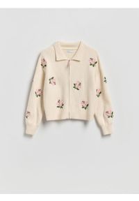 Reserved - Rozpinany sweter z kołnierzykiem - kremowy. Kolor: kremowy. Materiał: dzianina #1