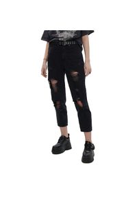Cropp - Jeansy mom z postrzępieniami - Czarny. Stan: podwyższony. Kolor: czarny #1