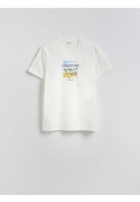 Reserved - T-shirt regular z nadrukiem - złamana biel. Materiał: bawełna, dzianina. Wzór: nadruk