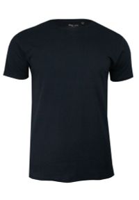 Brave Soul - Granatowy T-Shirt (Koszulka) Bez Nadruku -BRAVE SOUL- Męski, Okrągły Dekolt, Postrzępione Brzegi. Okazja: na co dzień. Kolor: niebieski. Materiał: bawełna. Styl: casual