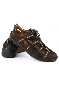 Kampol Buty męskie skórzane sandały 26KAM brązowe. Kolor: brązowy. Materiał: skóra