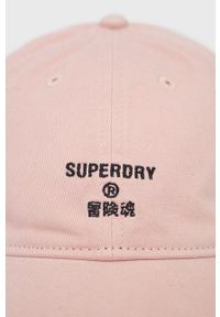 Superdry czapka bawełniana kolor różowy z aplikacją. Kolor: różowy. Materiał: bawełna. Wzór: aplikacja #3