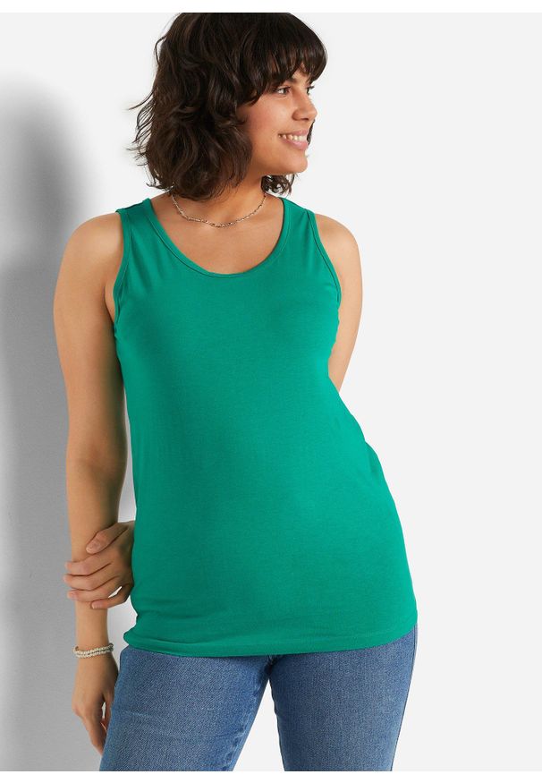 bonprix - Długi top z czystej bawełny (5 sztuk). Kolor: zielony. Materiał: bawełna. Długość: długie. Wzór: melanż, jednolity, gładki