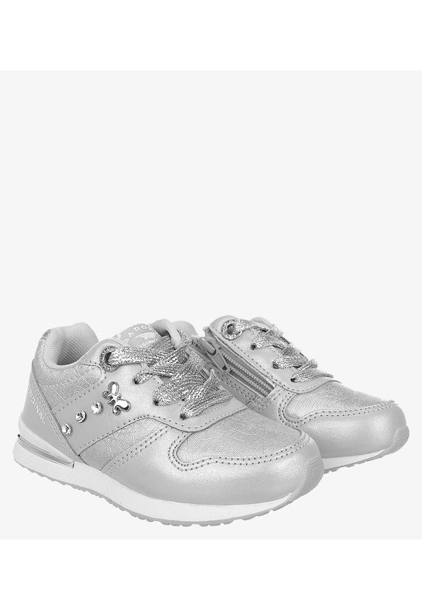 Casu - Srebrne buty sportowe z kryształkami sznurowane casu 3xc7638. Kolor: srebrny