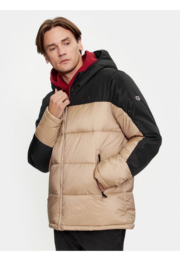 Champion Kurtka puchowa Hooded Jacket 219190 Beżowy Regular Fit. Kolor: beżowy. Materiał: syntetyk